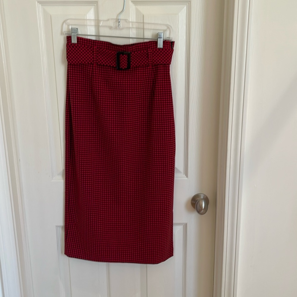 Zara mid skirt with zipper, belt and buttons in the back .